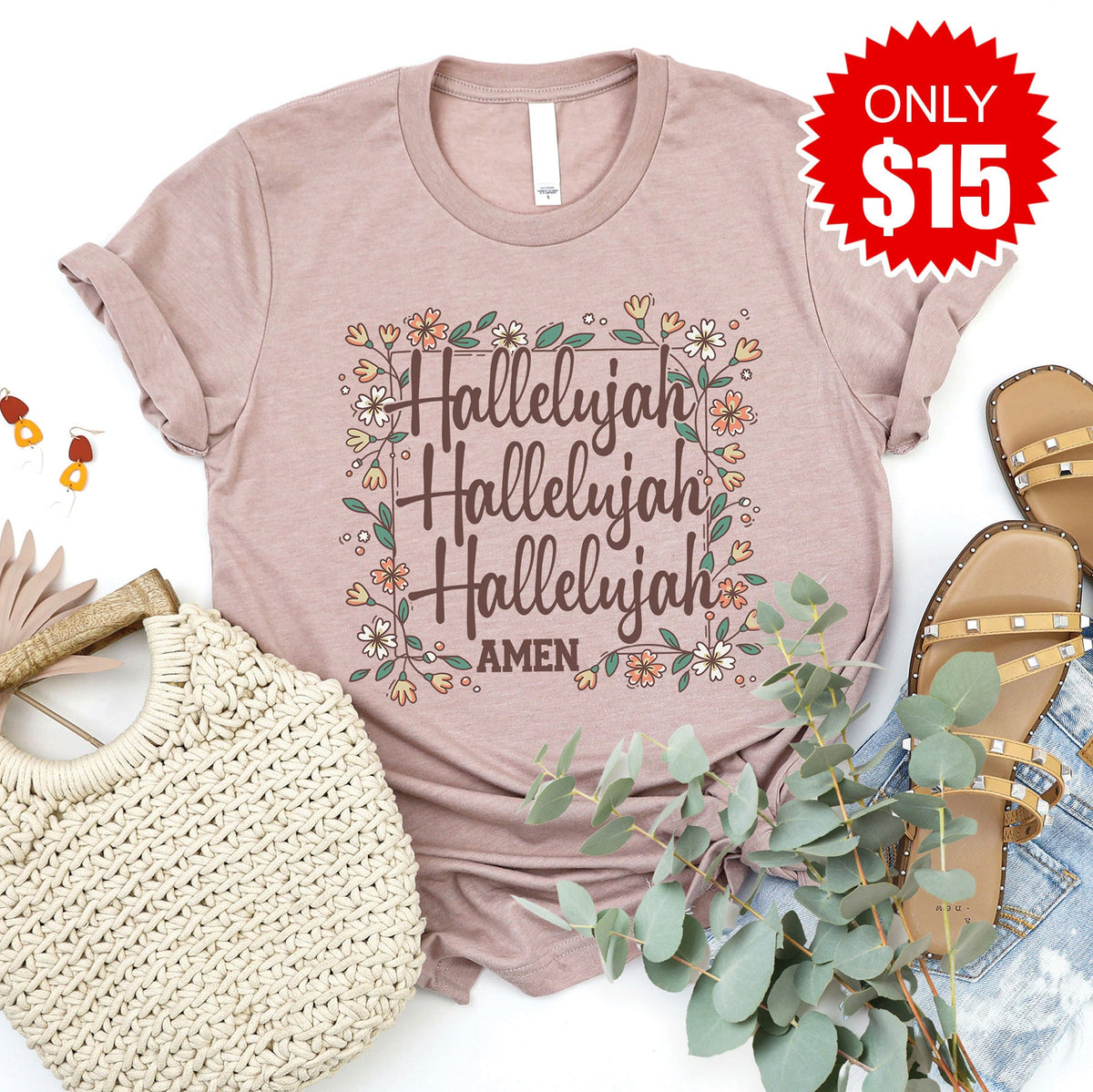 Hallelujah Repeat Tee - Heather Pink Gravel - 15 product image 1