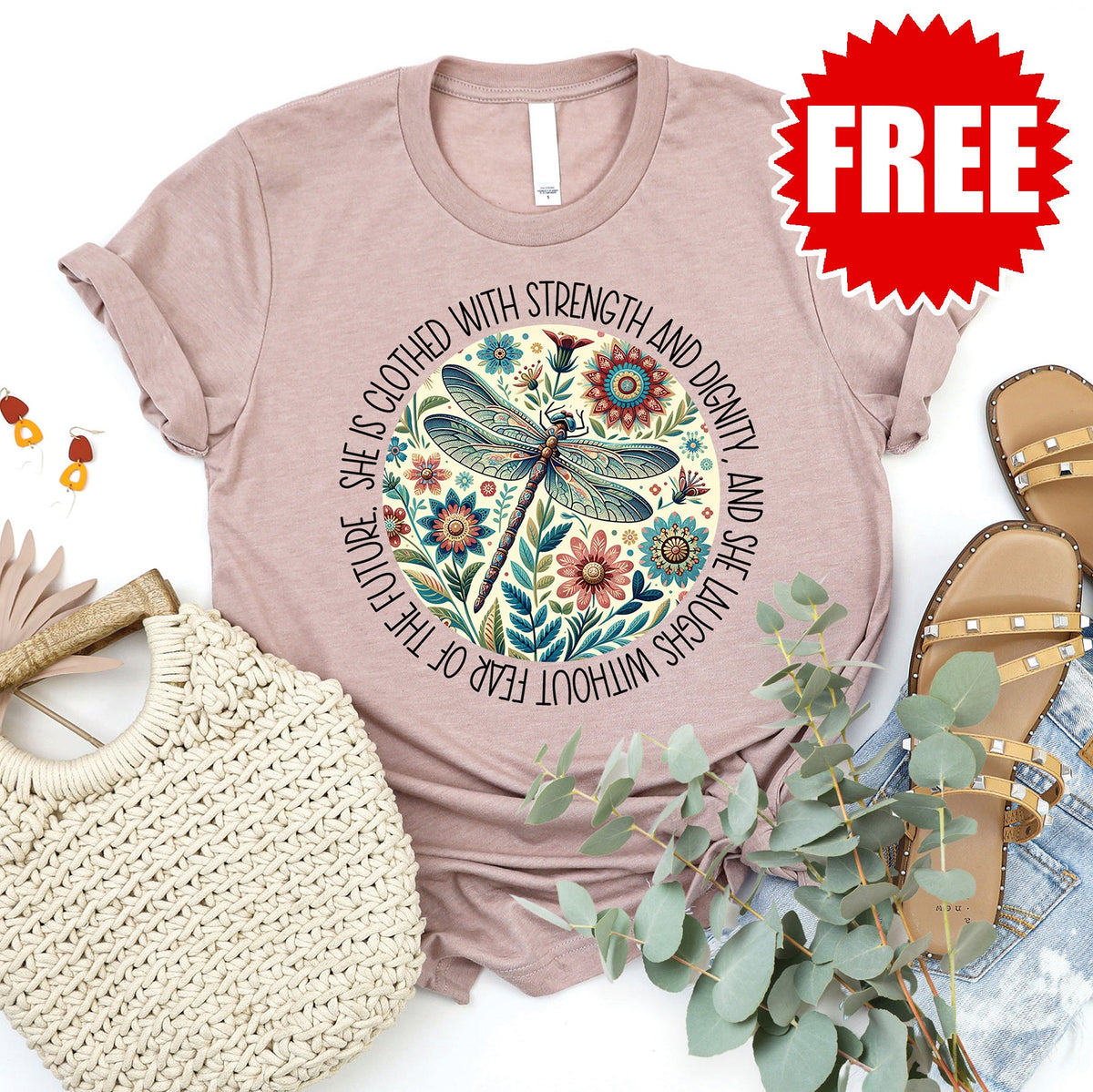 She Is Clothed With Strength Tee - Heather Pink Gravel - 0