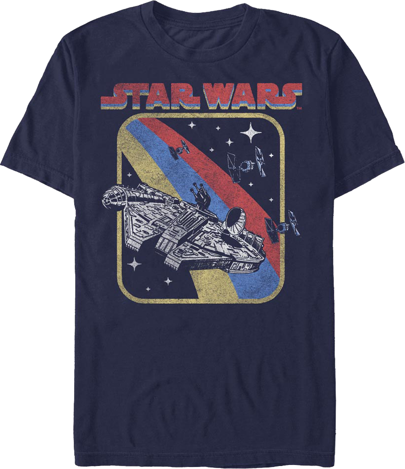 Retro Millennium Falcon Chase Star Wars T-Shirt product image 1