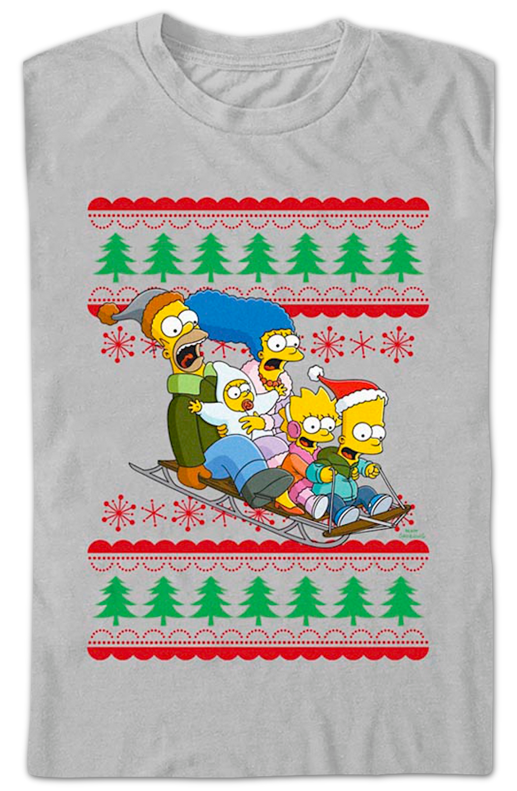 Sled Ride Faux Ugly Christmas Sweater Simpsons T-Shirt product image 2