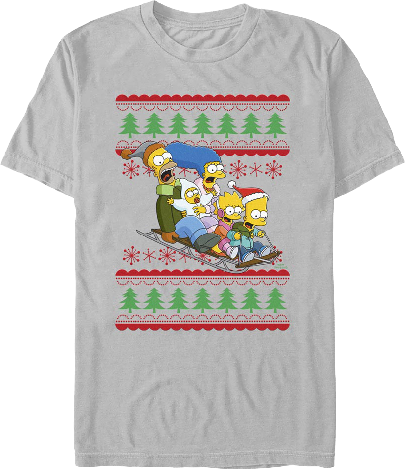 Sled Ride Faux Ugly Christmas Sweater Simpsons T-Shirt product image 1