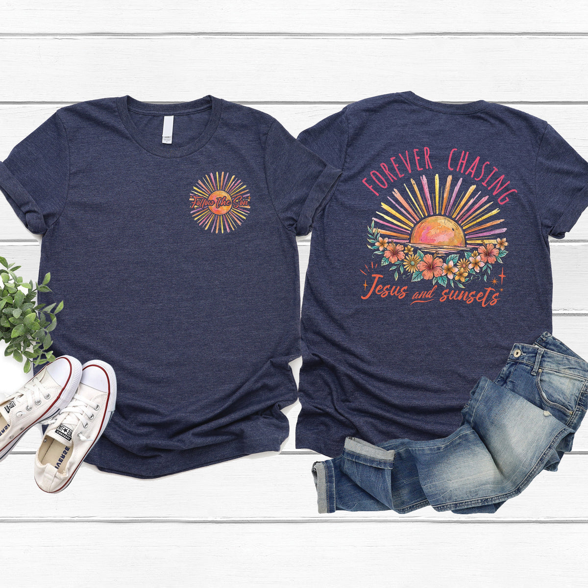 Forever Chasing Jesus And Sunsets Tee product image 2