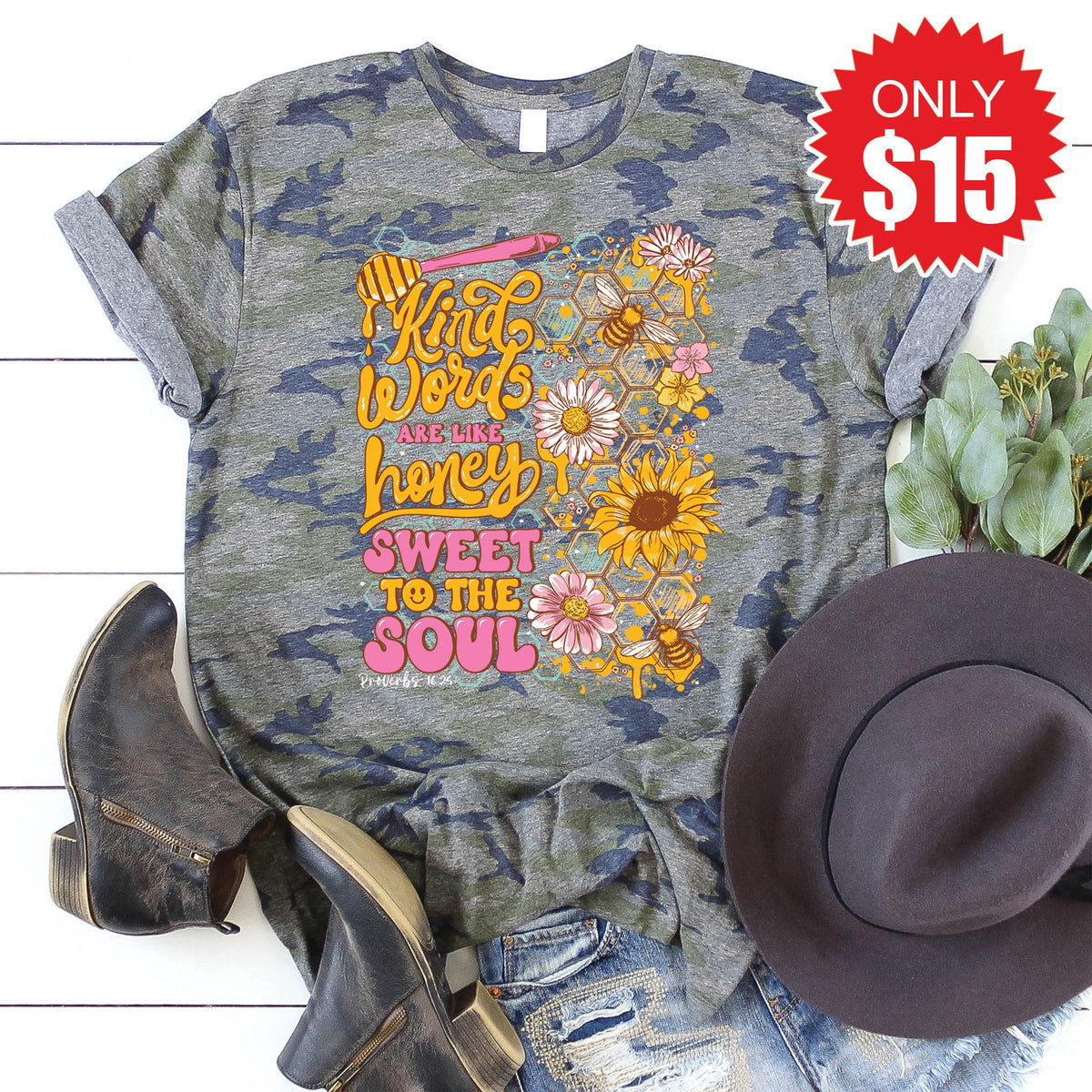 Kind Words Are Like Honey Tee - Vintage Camo - 15 product image 1