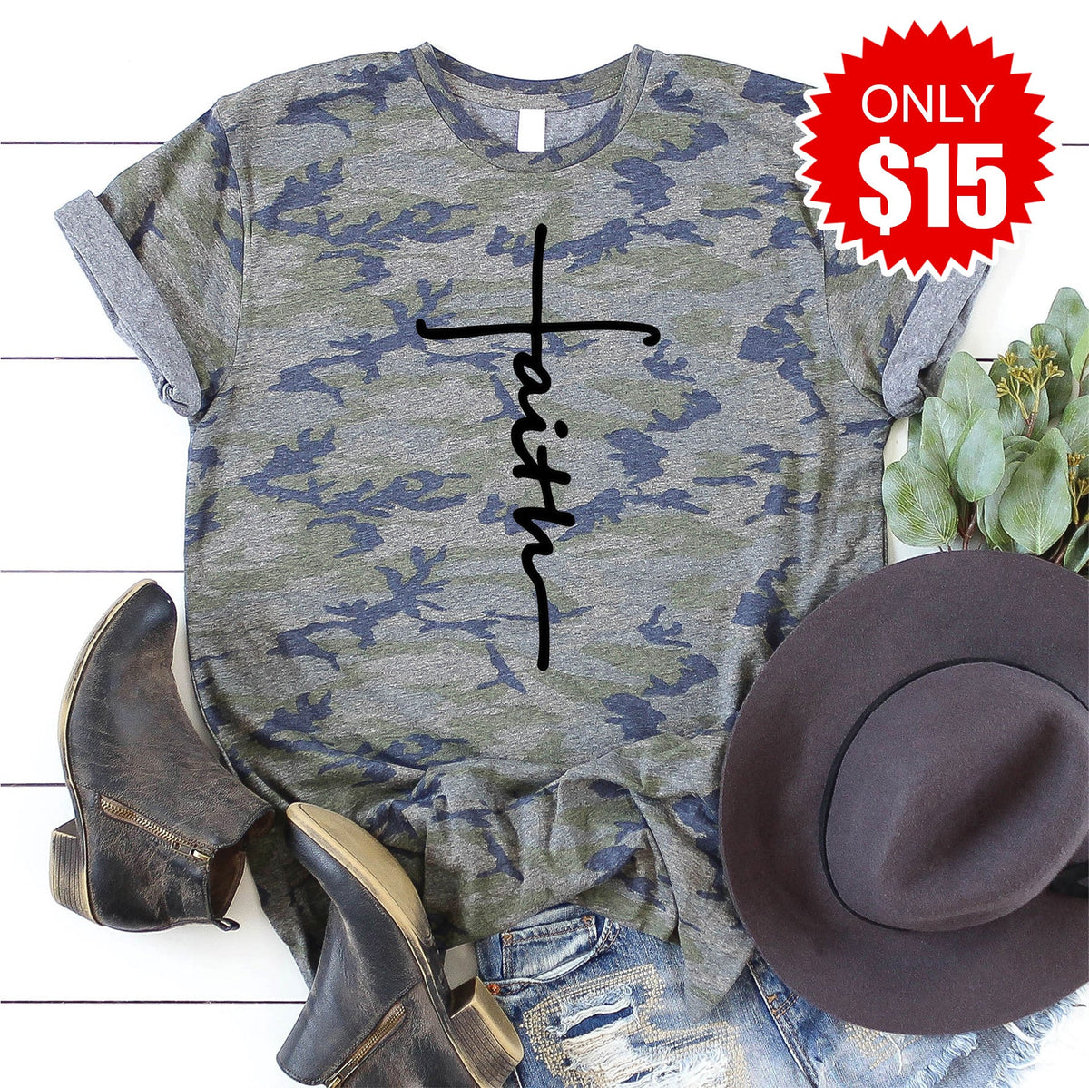 Faith Cross Tee - Vintage Camo - 15 product image 1