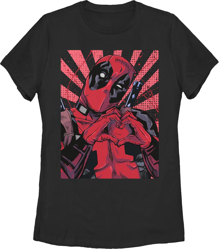 Womens Deadpool Heart Hands Marvel Comics Shirt product image 1