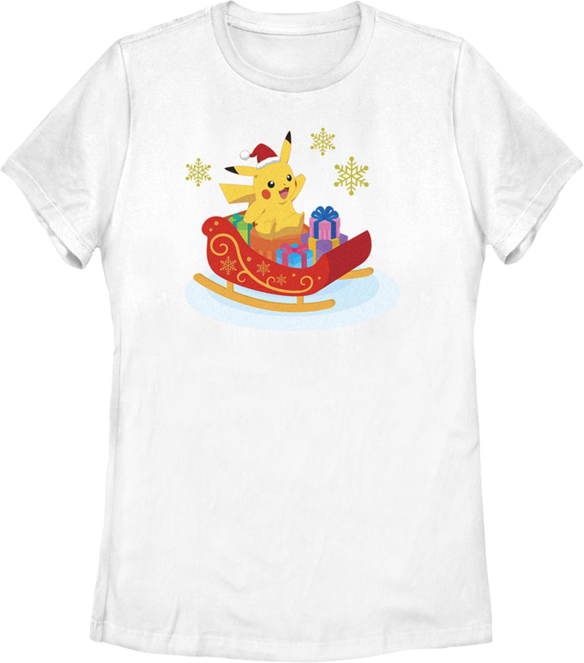 Womens Pikachu Sleigh Ride Pokemon Shirt product image 1