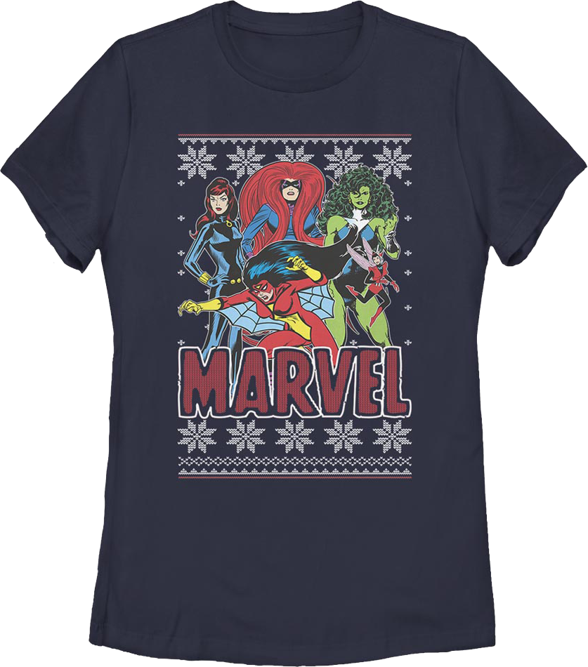 Womens Super Heroines Faux Ugly Christmas Sweater Marvel product image 1